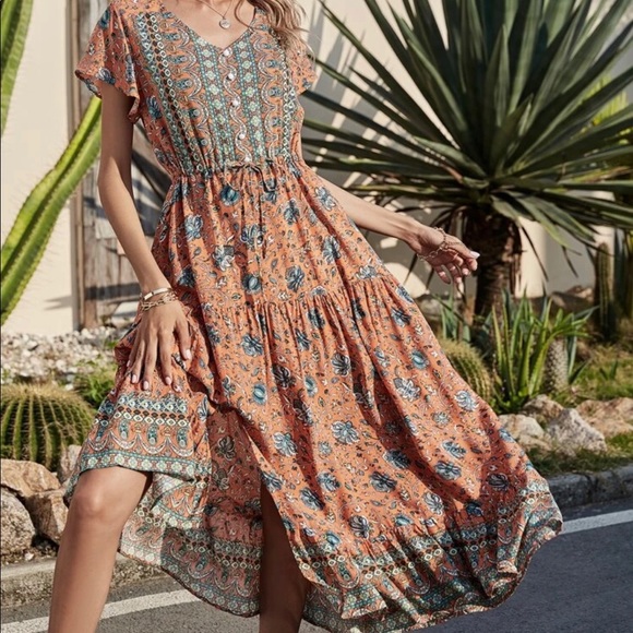 Woman’s Multi Color Boho Midi Dress - Picture 8 of 8
